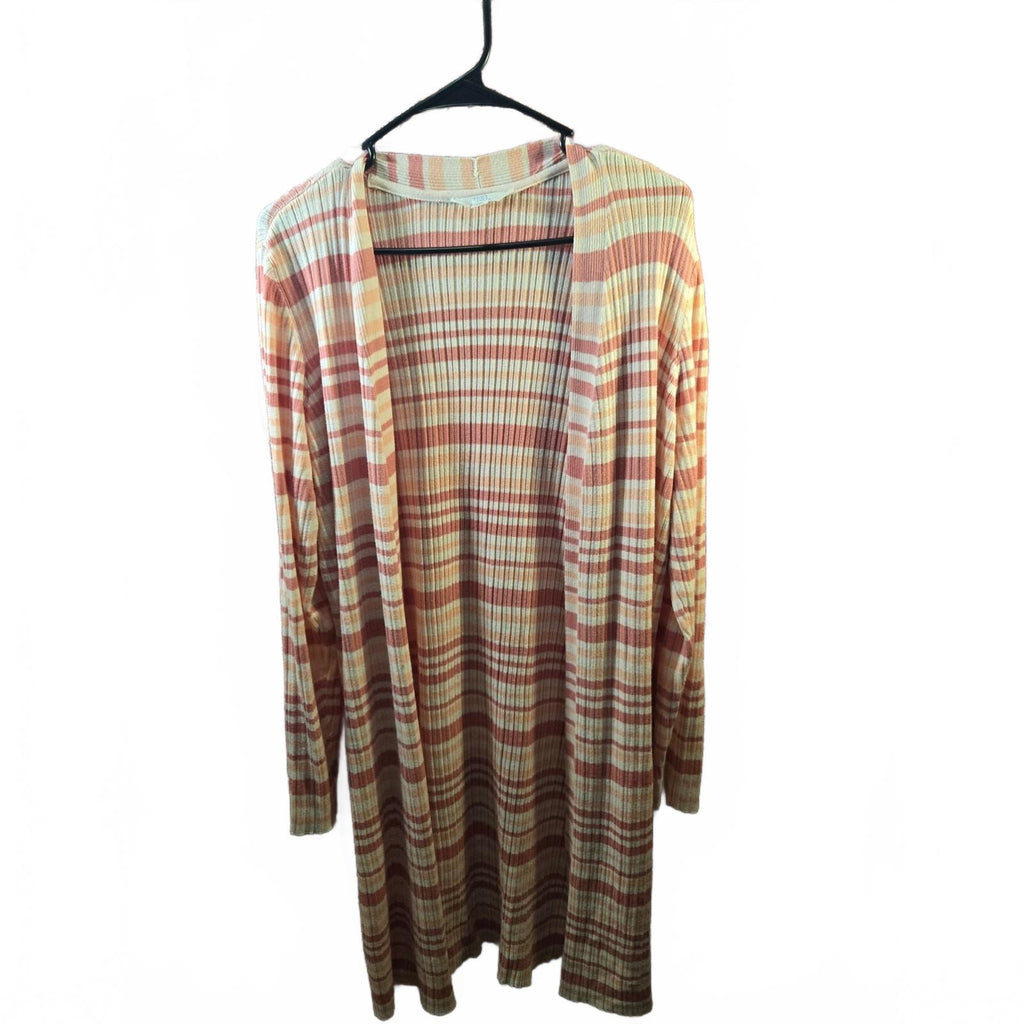 Time and Tru Womens XL (16-18) Ribbed Knit Cardigan Sweater Peach Pink Stripe