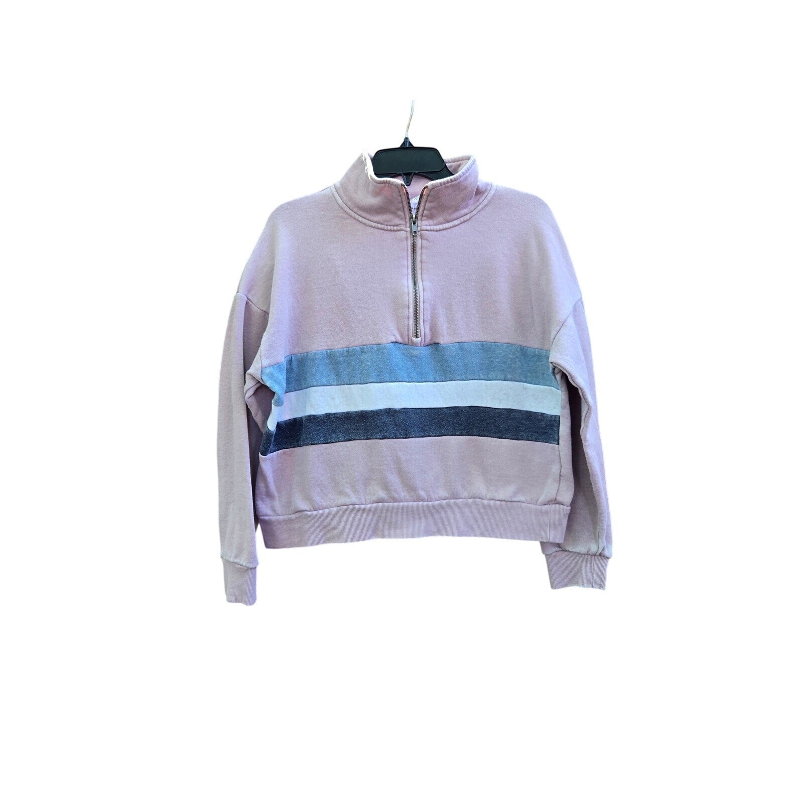 Pink Rose Women's Zip-Up Sweater with Color Block Stripes, Size Medium, Fair