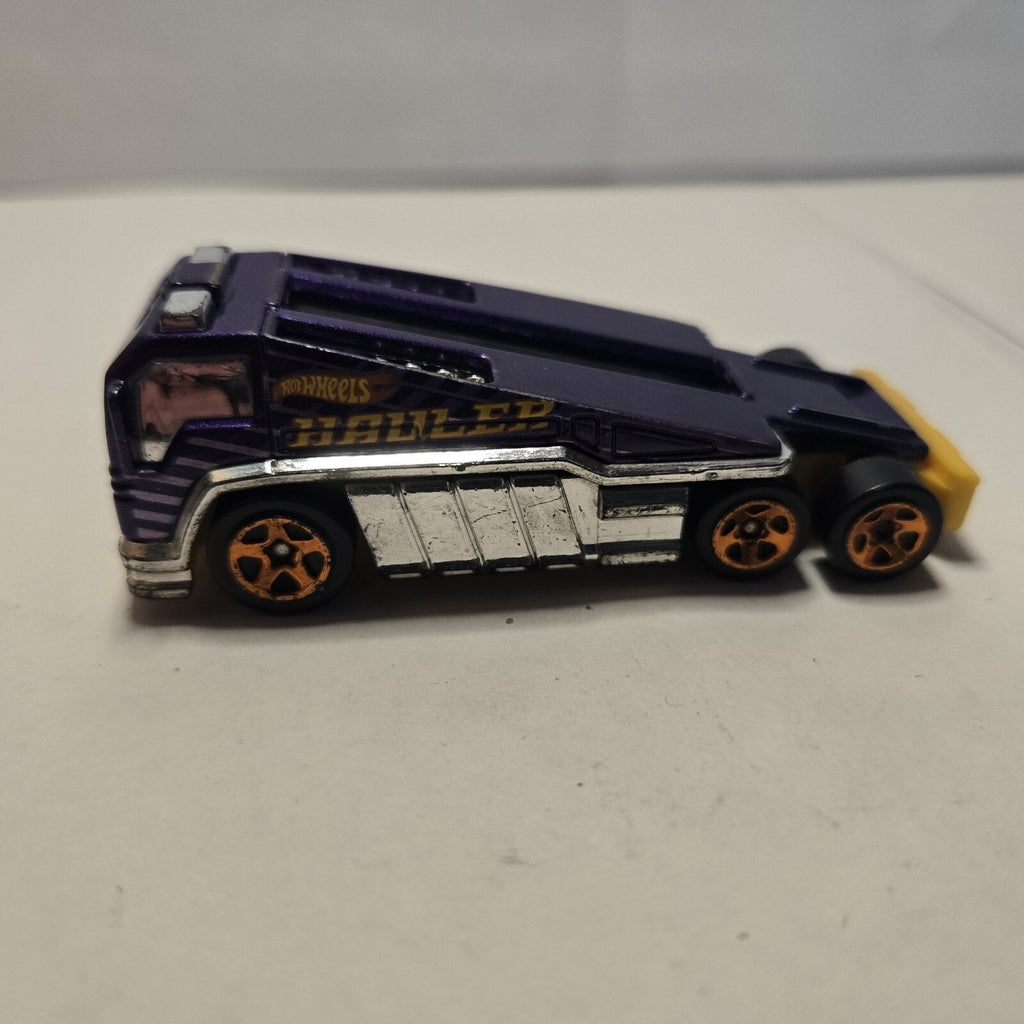2009 Hot Wheels HW City Back Slider Purple Yellow Chrome Malaysia Loose Truck To