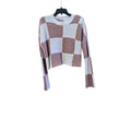 Moon & Madison Women's Medium Checkered Cropped Sweater Beige Brown