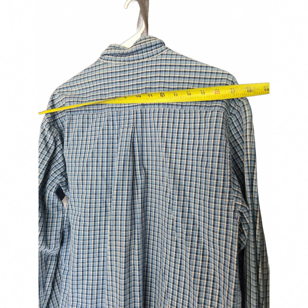 Trader Bay Men's Medium Blue Plaid Long Sleeve Button-Down Shirt 100% Cotton