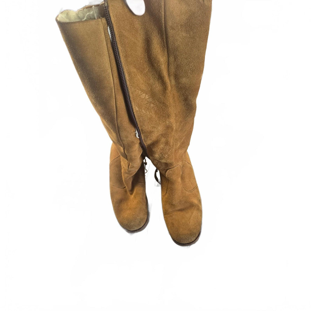 Vintage 1970s Suede Shearling Boots, Boho Mod Winter Boots, side zip