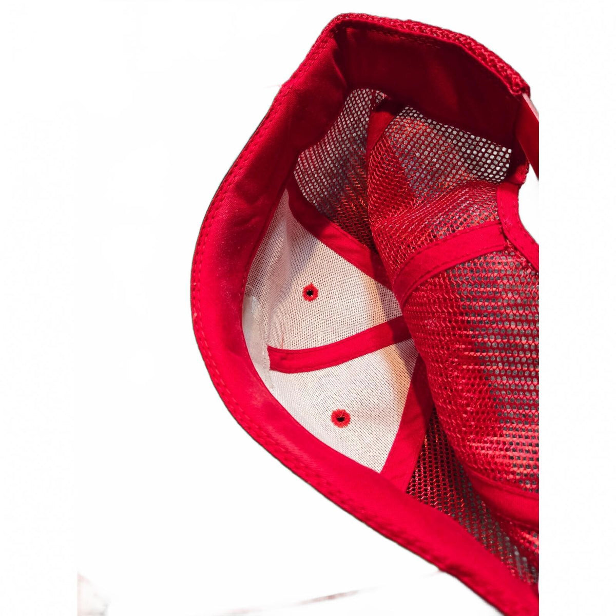Vintage Red Mesh Snapback Hat with Green Brim