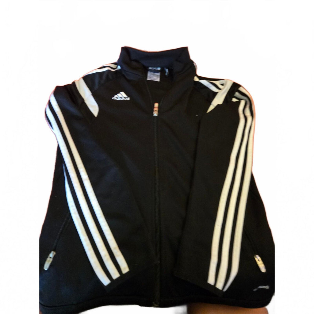 Adidas girls black and white striped track jacket full zip size youth large