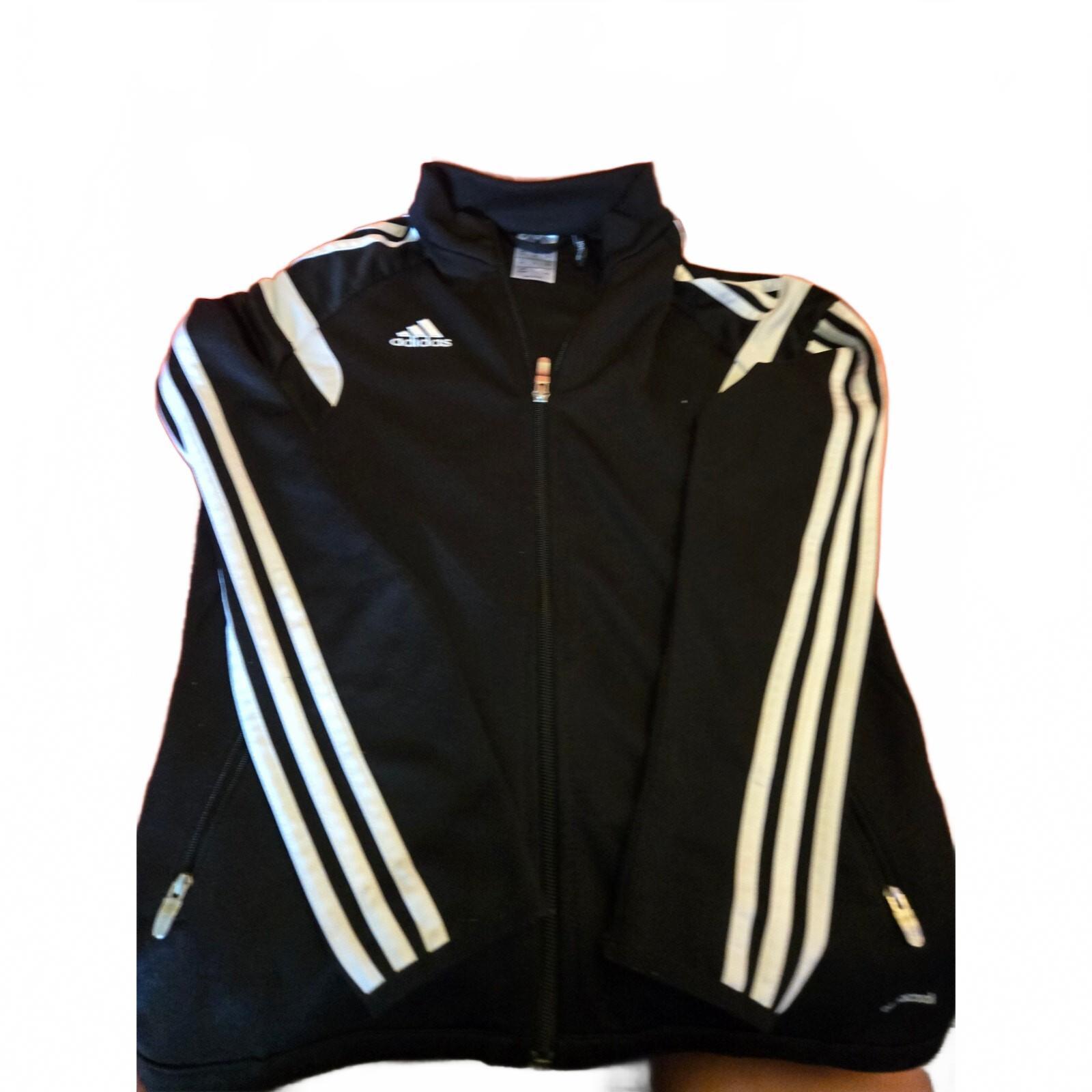 Adidas girls black and white striped track jacket full zip size youth large