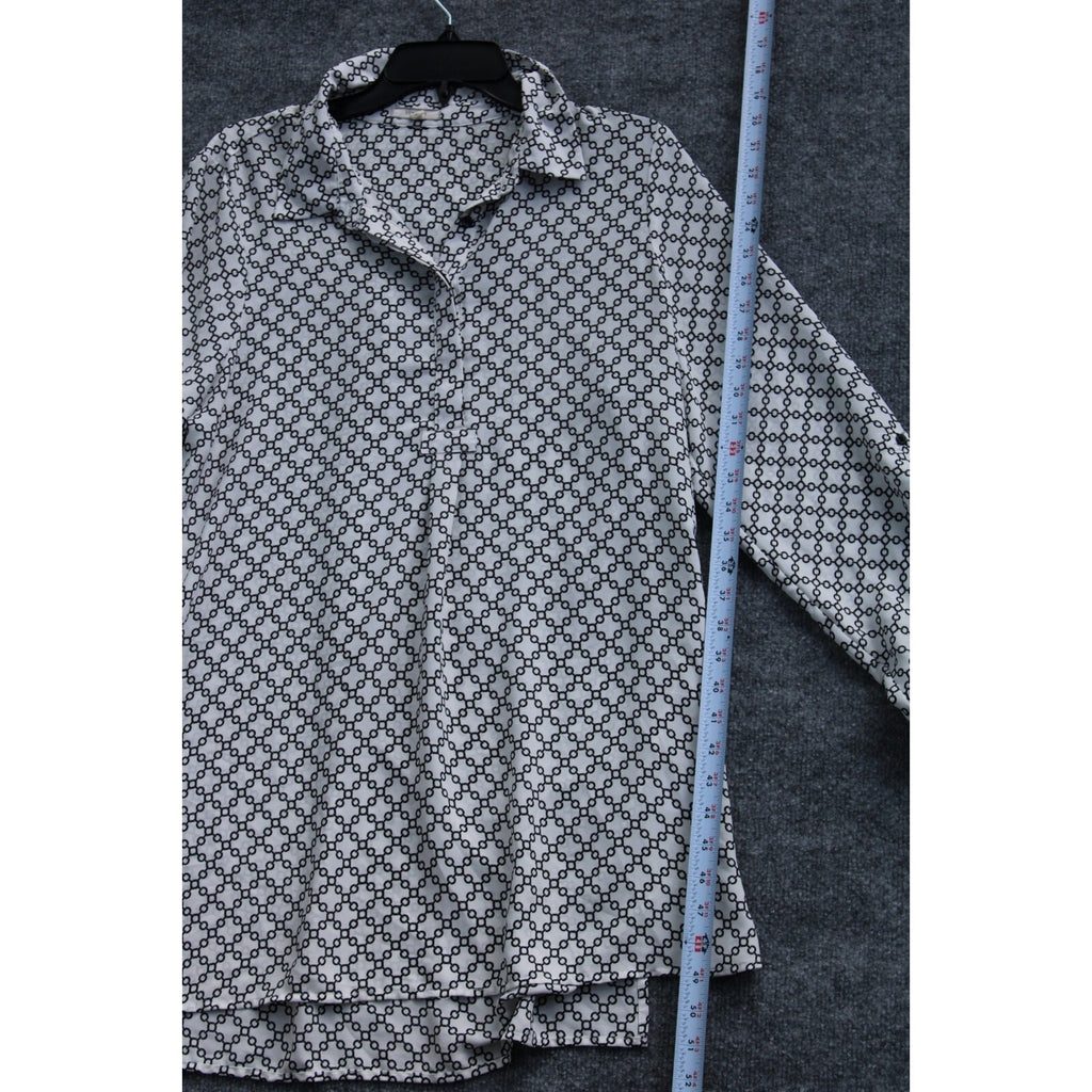 Pleione Women's Nordstrom Geometric Chain Link Print Roll Tab Long Sleeve Tunic