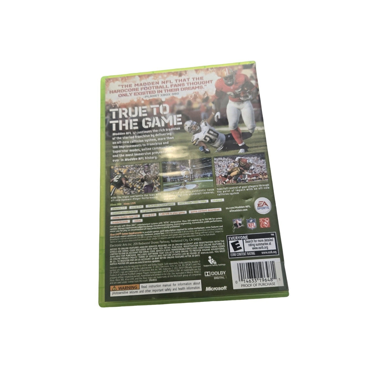 EA Sports Madden NFL 12 Xbox 360 Sports Game w/ Case Manual Multiplayer 2011
