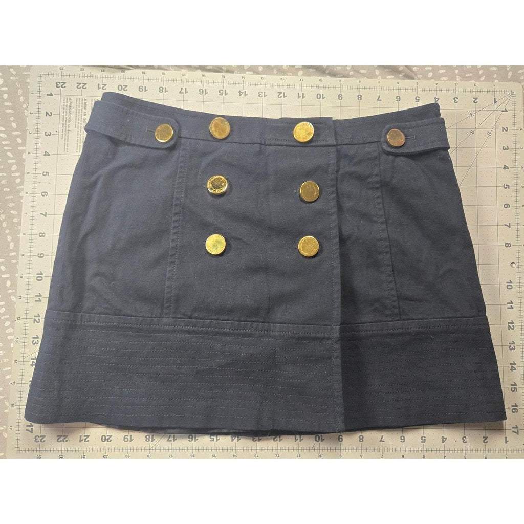 Boston Proper Navy Blue Mini Skirt with Gold Button Details, Size 12