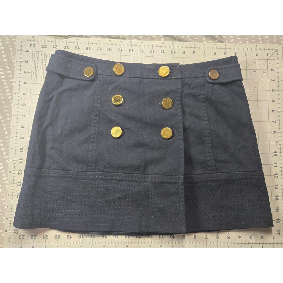 Boston Proper Navy Blue Mini Skirt with Gold Button Details, Size 12