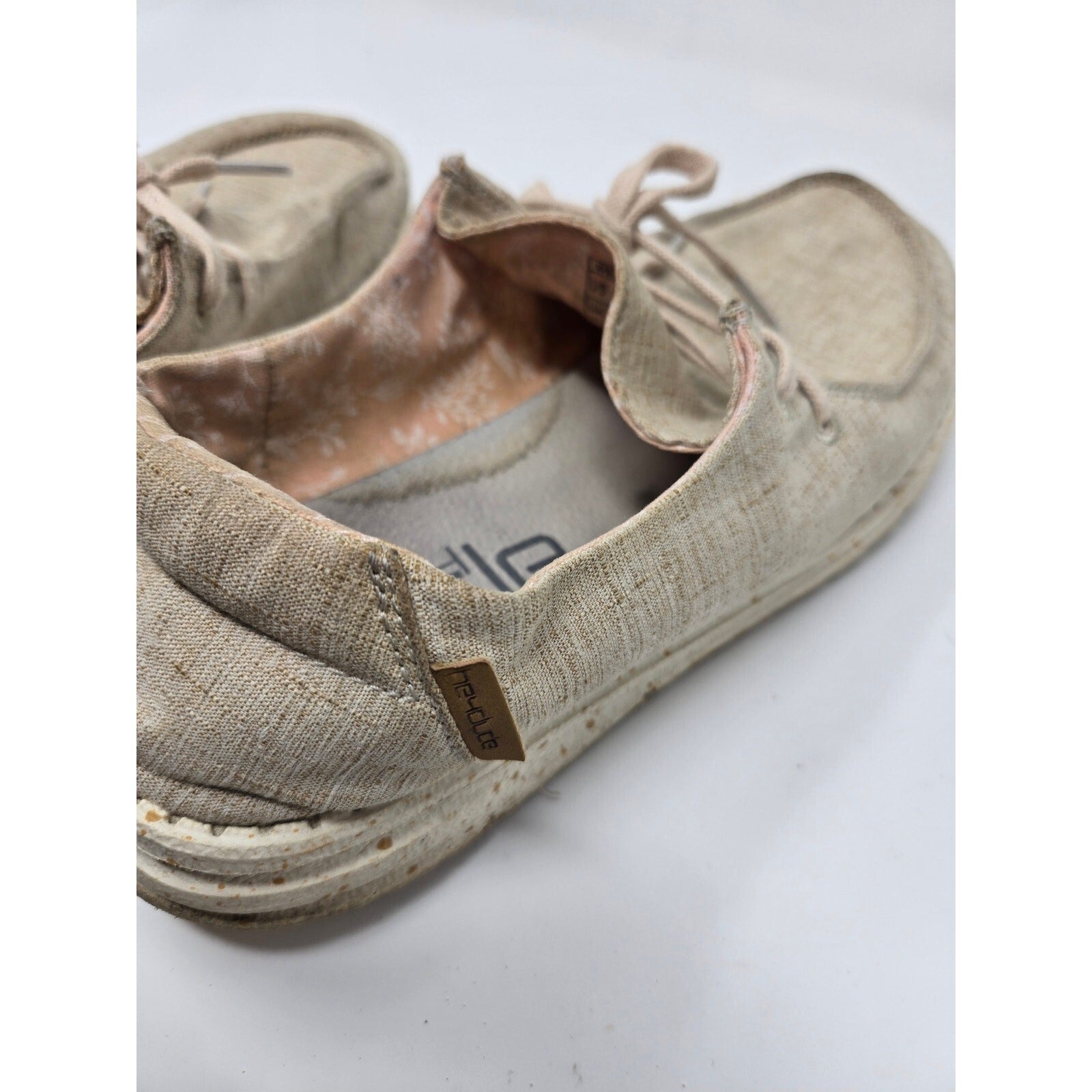 HEYDUDE Wendy Chambray White Nut Slip On Loafers Floral Lining Women's Size 9