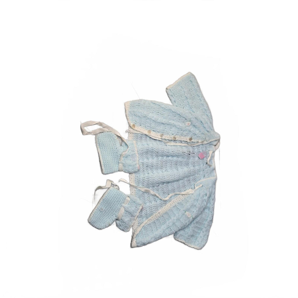 Vintage Handmade In Korea Baby Sweater And Booties set Blue And White