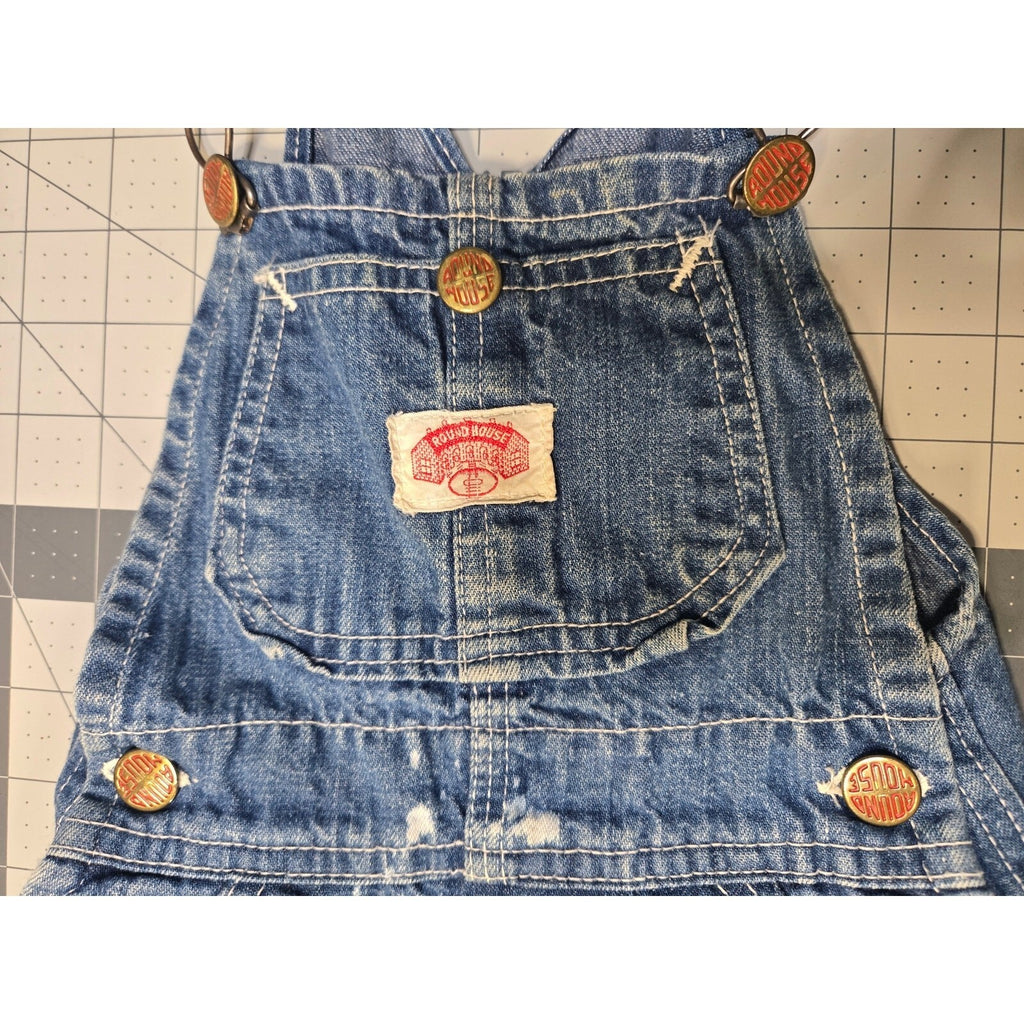 Vintage Round House Kids Denim Overalls Toddler Workwear Bibs Made In the USA