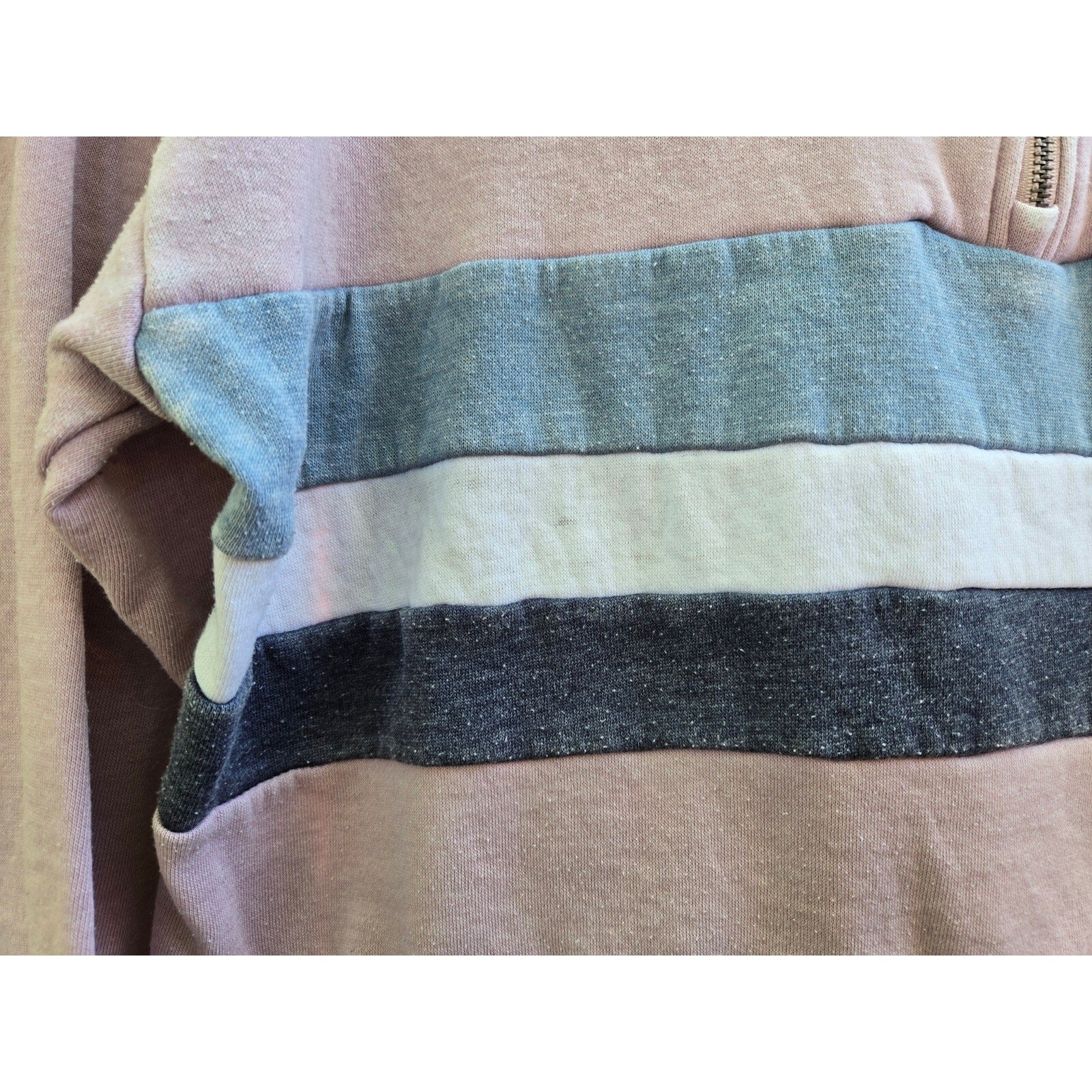 Pink Rose Women's Zip-Up Sweater with Color Block Stripes, Size Medium, Fair