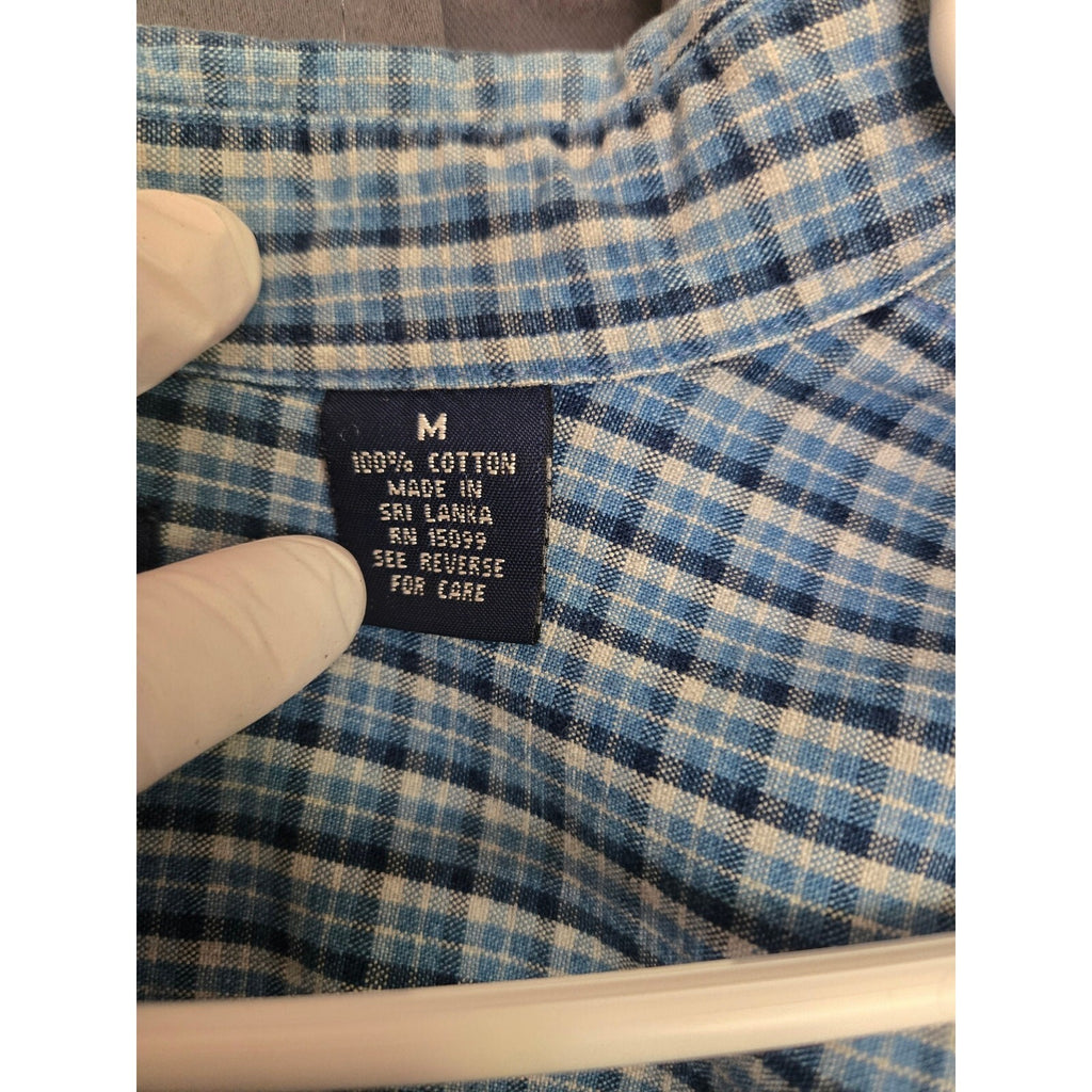 Trader Bay Men's Medium Blue Plaid Long Sleeve Button-Down Shirt 100% Cotton