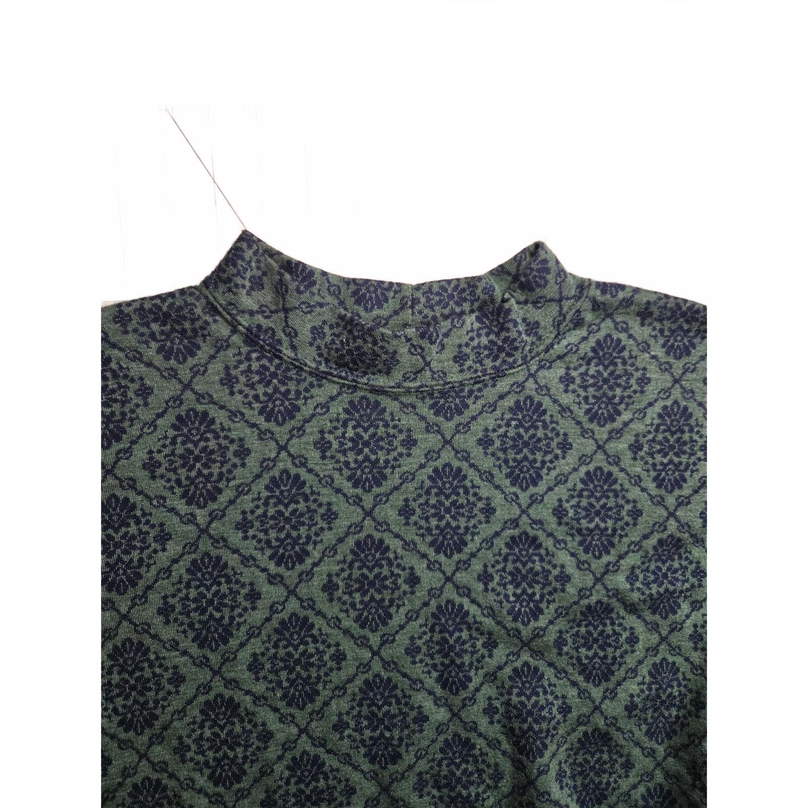 Vintage 90s A|M Collection Green and Navy Floral Damask Knit Sweater