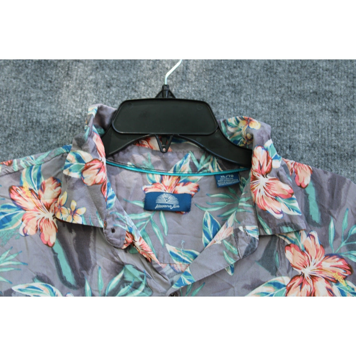 Men's Grey Tropical Hibiscus Floral Print Short Sleeve Hawaiian Button-Up  xl