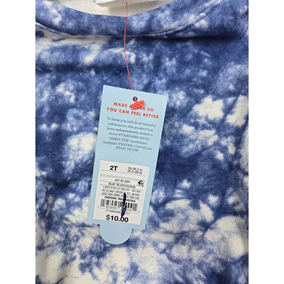 Cat & Jack Toddler Blue Tie-Dye Sweatshirt, Size 2T, New With Tags