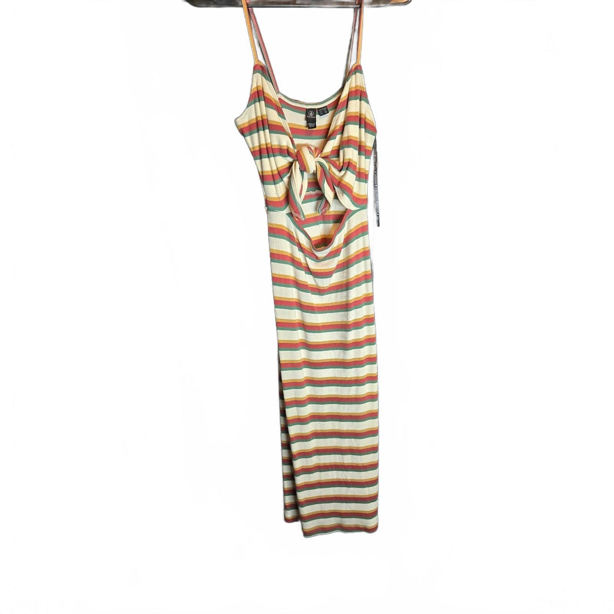 Volcom Stone Stripe Cutout Tie-Front Midi Dress Size Small Multi Color NWT
