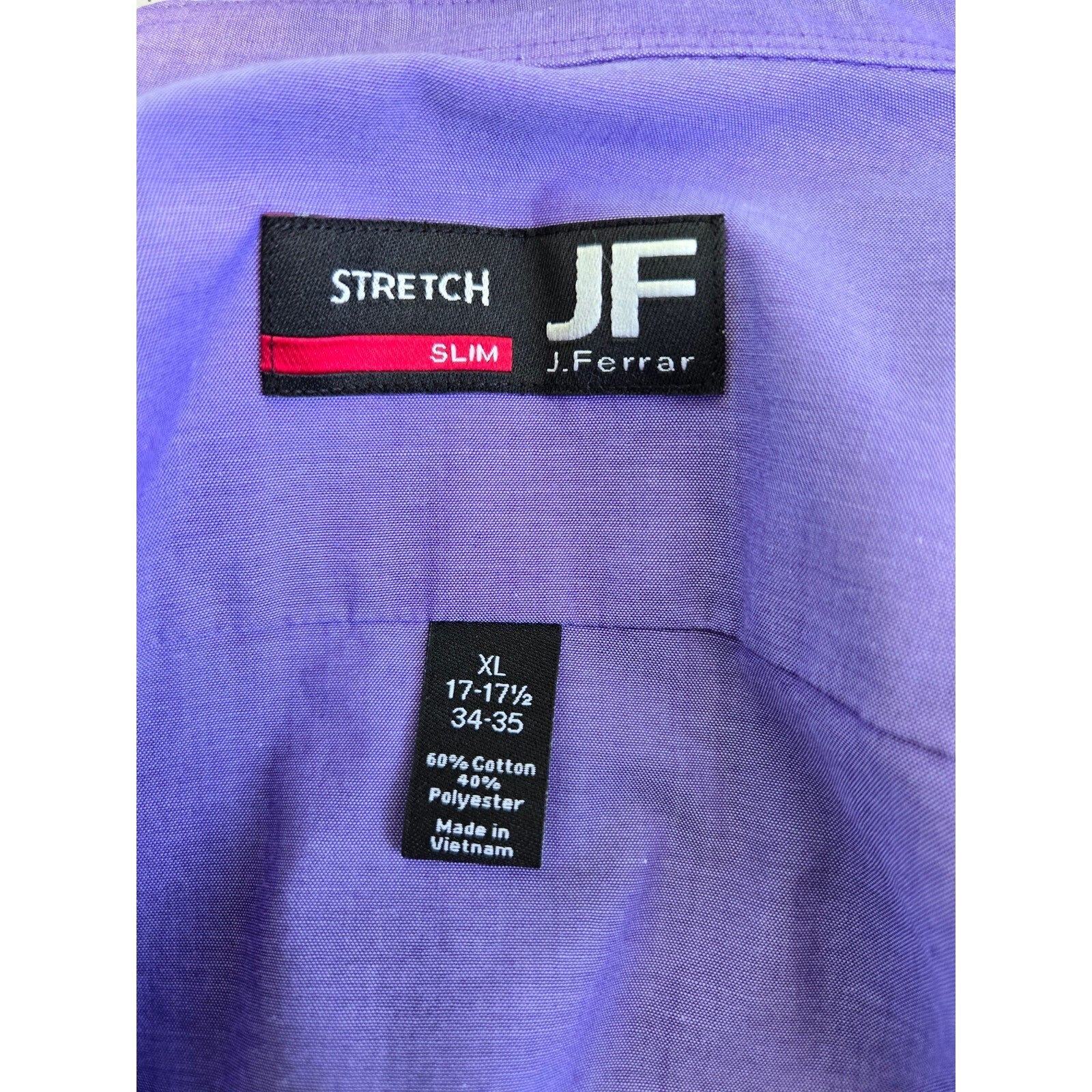 JF-J Ferra Men's XL Purple Slim Fit Dress Shirt - Long Sleeve, Stretch Fabric