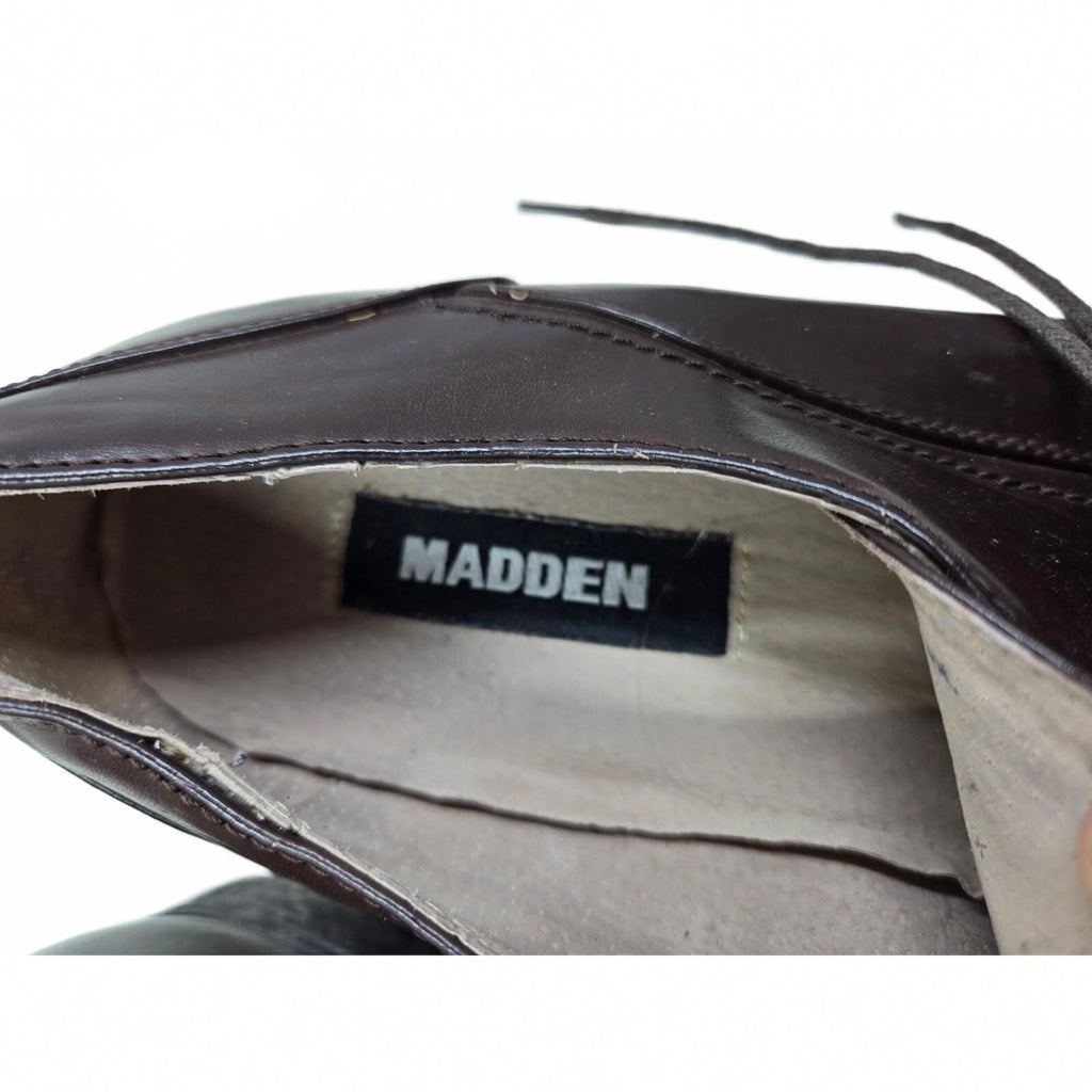 Madden Men's Brown Leather Square Toe Oxford Dress Shoes Lace Up Size 12