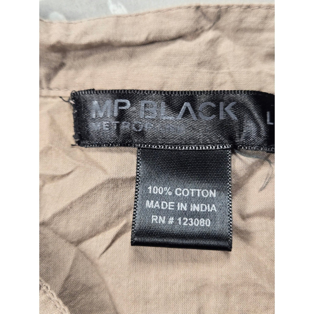MP Black Tie waist Sleeveless Shirt Tan Beige Stitched Pleat Bodice Size L