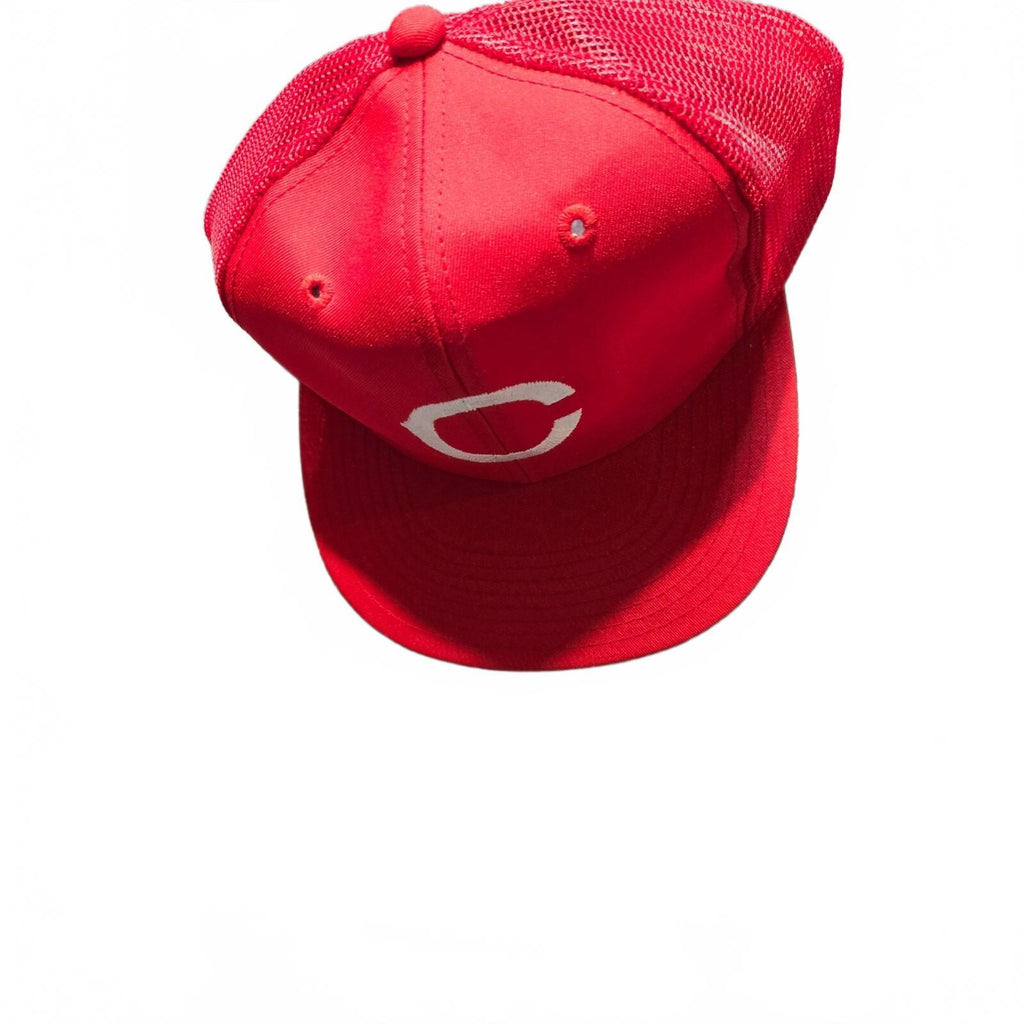 Vintage Red Mesh Snapback Hat with Green Brim