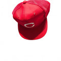 Vintage Red Mesh Snapback Hat with Green Brim