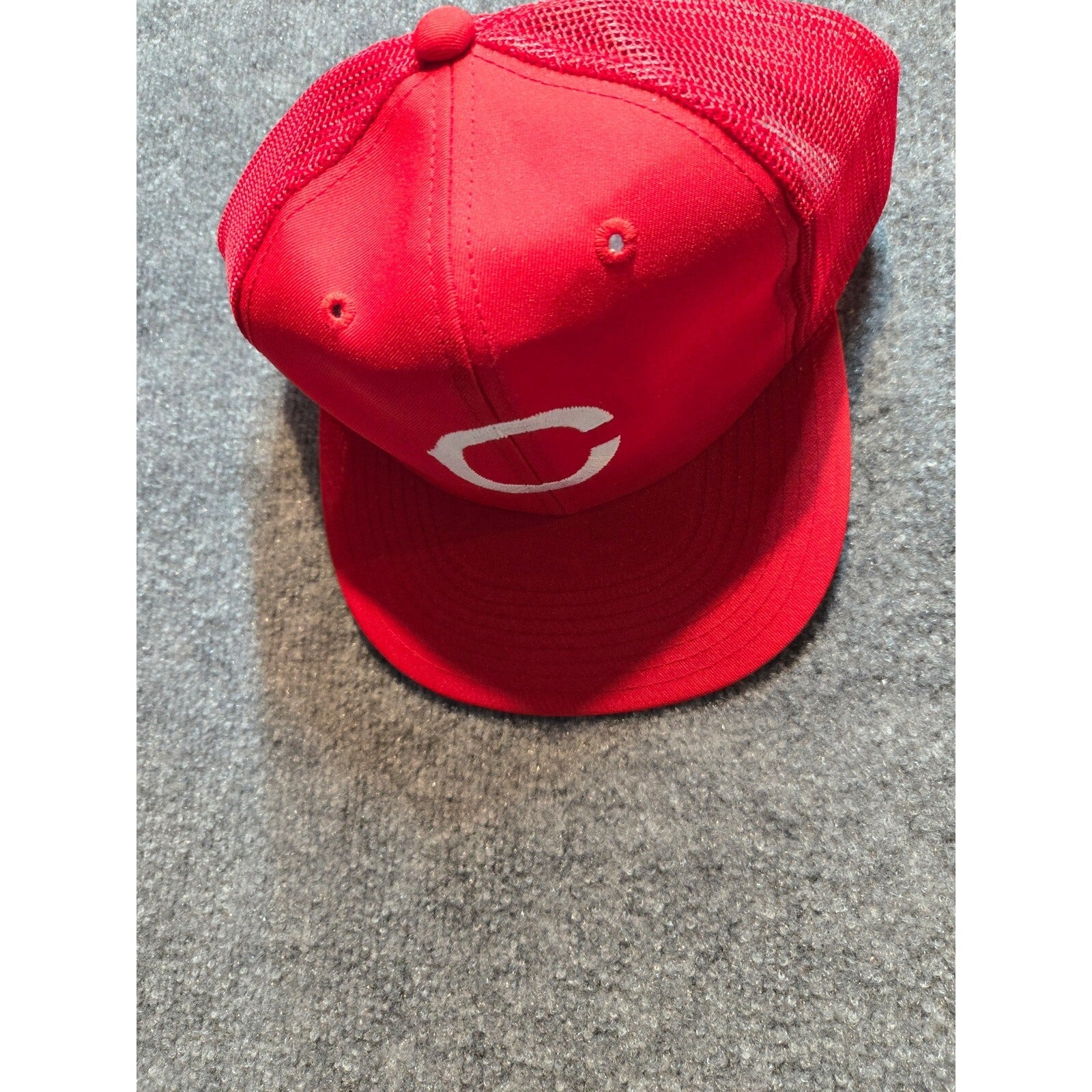 Vintage 80s Cincinnati Reds MLB Red Trucker Snapback Hat with Green Underbrim -