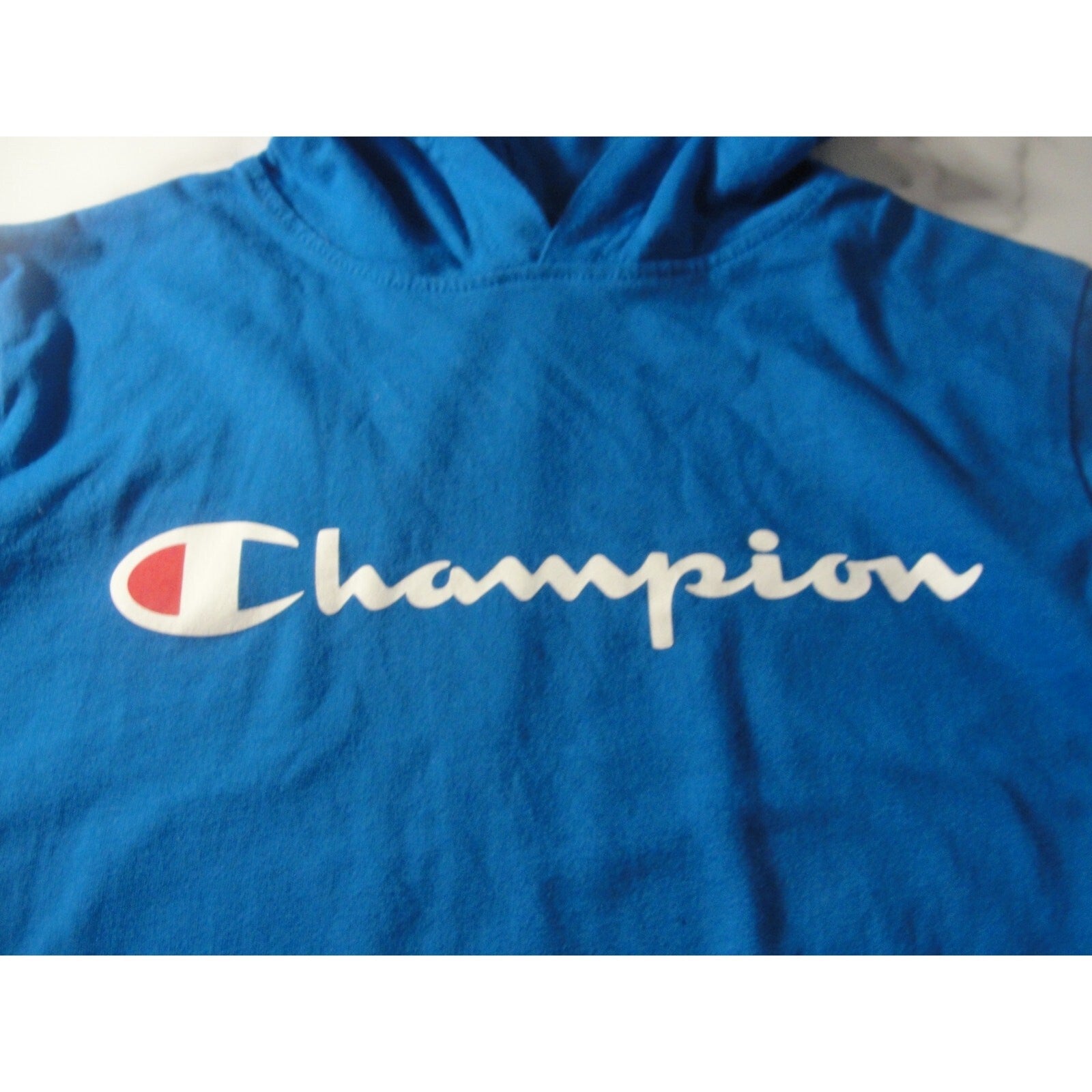 Champion hooded Blue logo Youth Medium long sleeve shirt