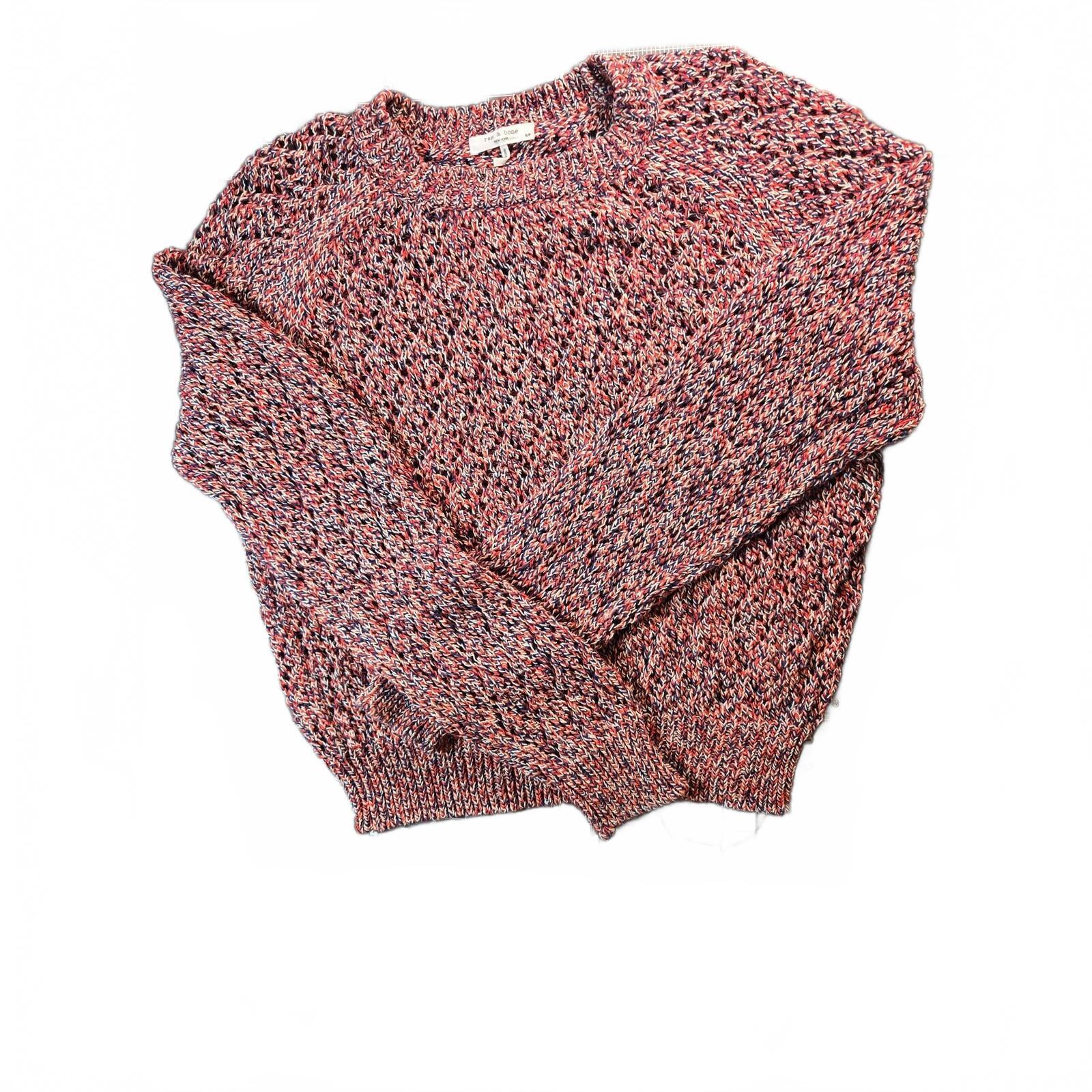 Rag & Bone Kara Crew Multicolor Open-Knit Sweater Red Blue Marled Size Small