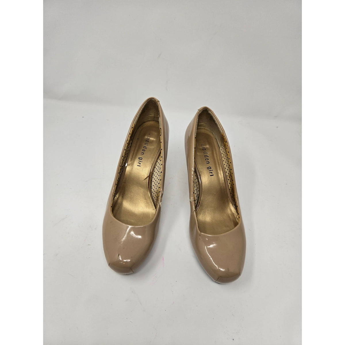 Madden Girl Getta Nude Patent Platform Pumps Round Toe Stiletto Heels Women's 9