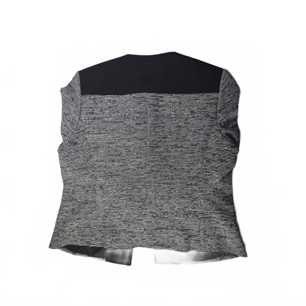 Kasper Womens ToP Black and White Tweed Open Front Collarless Blazer Yoke Combo