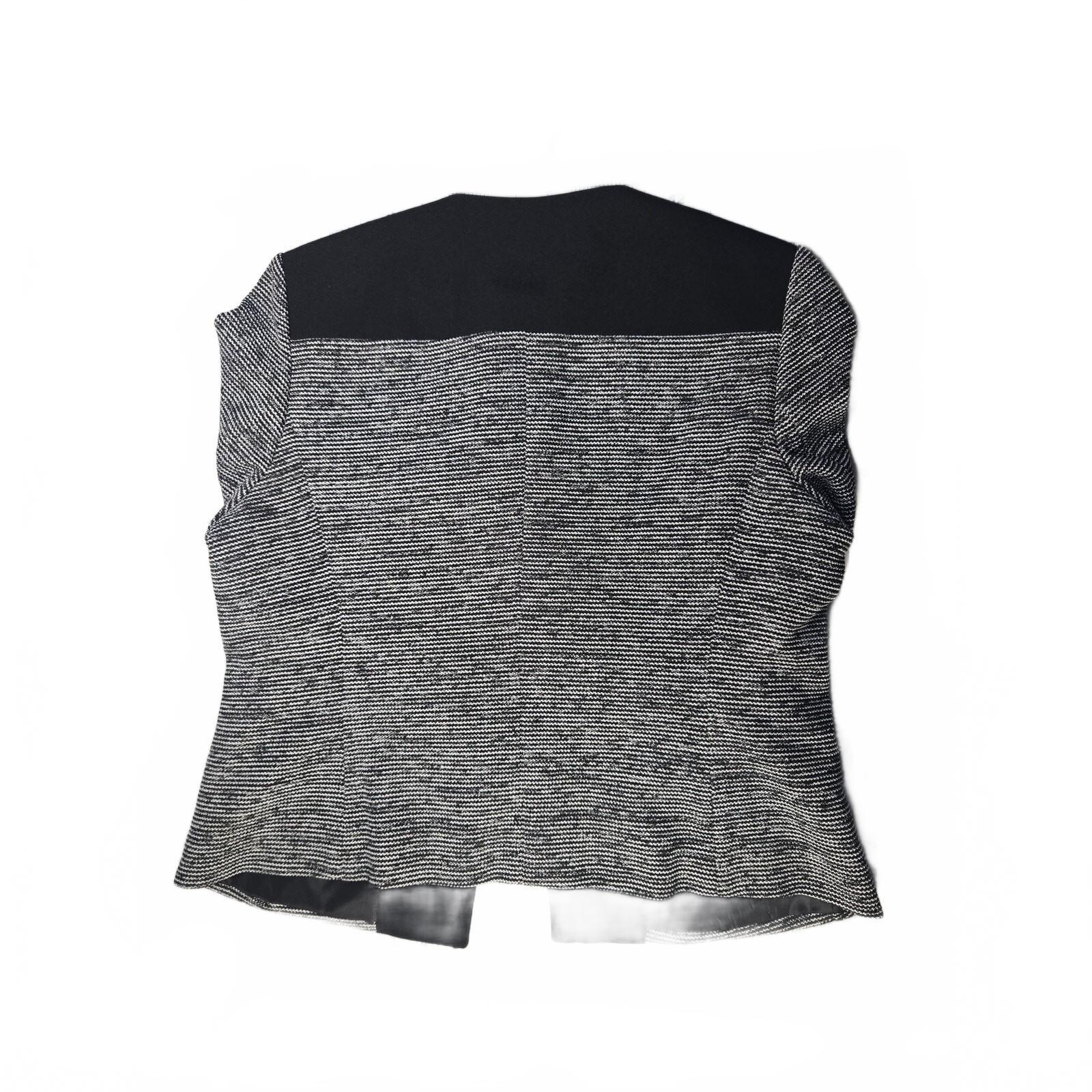 Kasper Womens ToP Black and White Tweed Open Front Collarless Blazer Yoke Combo
