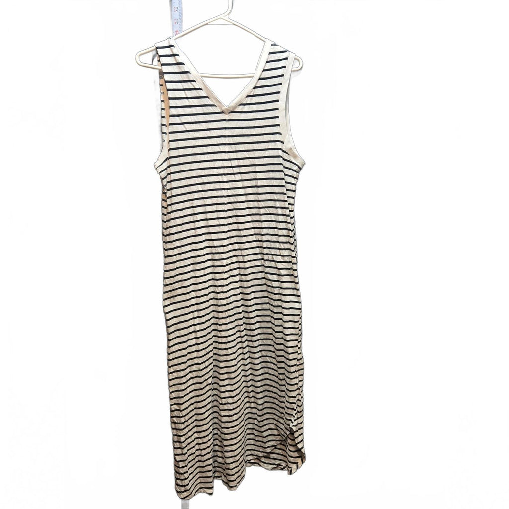 Time and Tru Women's Sleeveless Black Striped Dress with Double V-Neckline and T