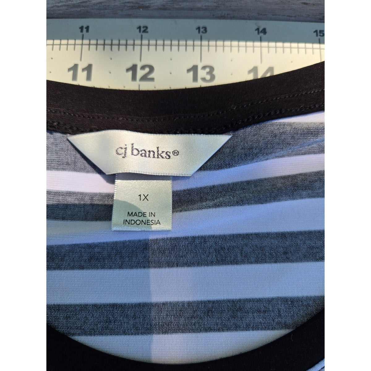 Christopher & Banks Women's Black & White Stripe Scoop Neck Top with Asymmetry1x