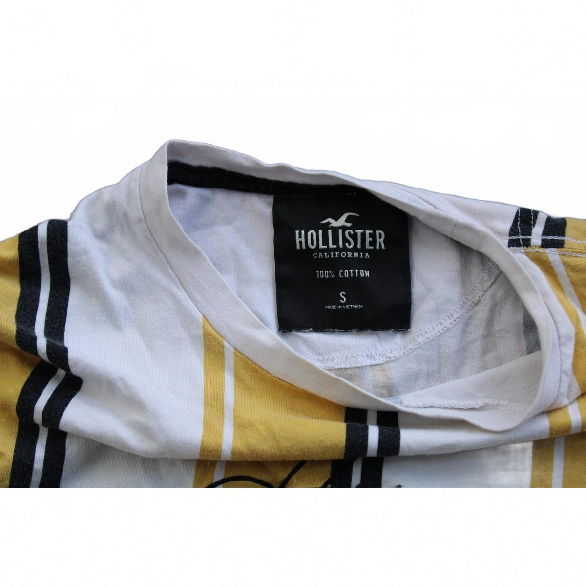 Hollister Mens White Yellow and Black Stripped Tshirt size small