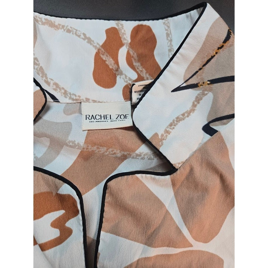 Rachel Zoe Pajama 2Pc Medium Cream  Short Sleeve Button Top Pants Size large