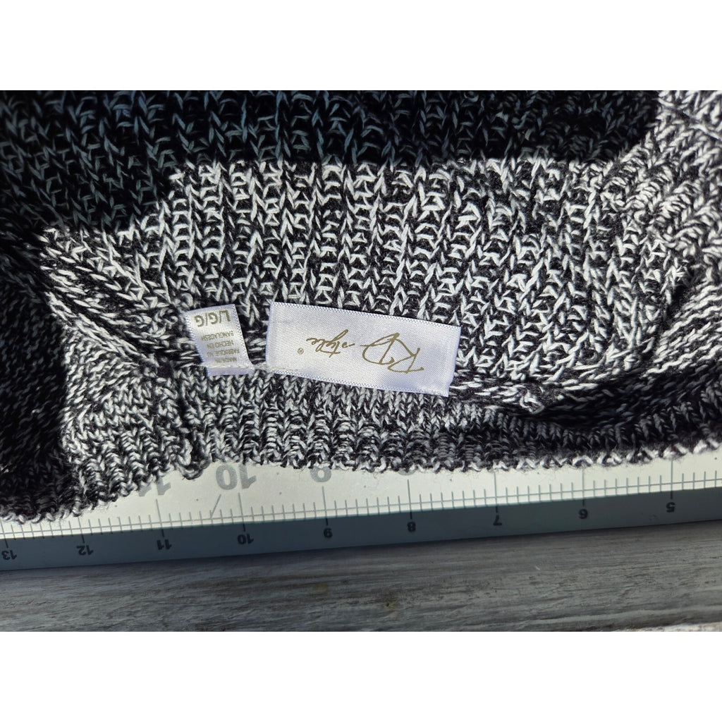 Kim Rogers Women's Black and White Marled Crew Neck Knit Sweater, Size Large