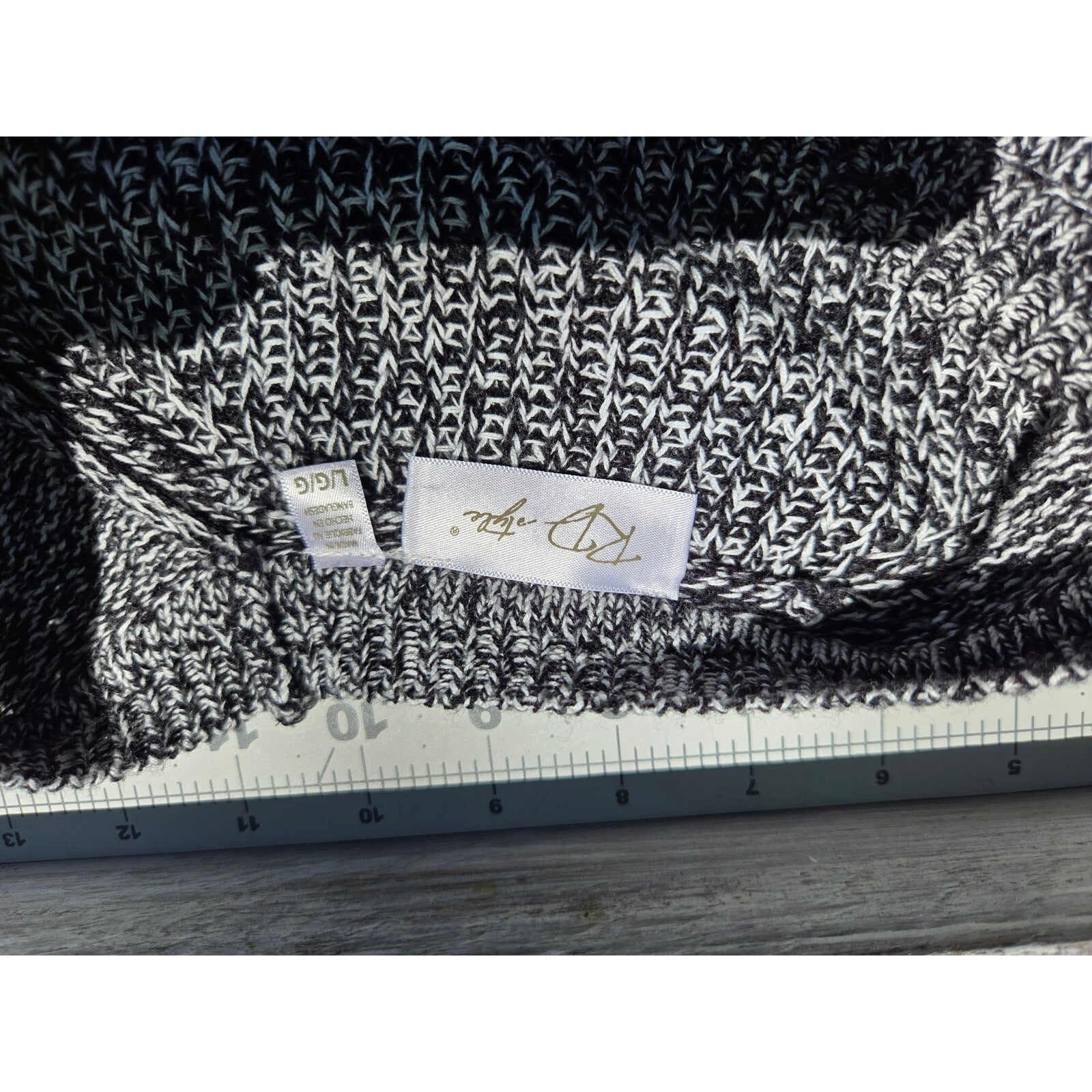 Kim Rogers Women's Black and White Marled Crew Neck Knit Sweater, Size Large