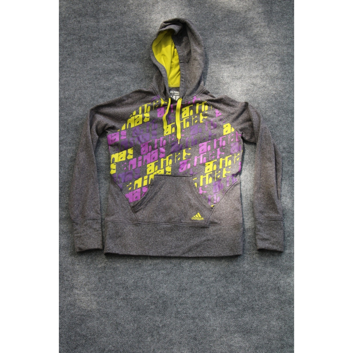 Retro Style Gray Purple Yellow Adidas Hoodie Size Medium