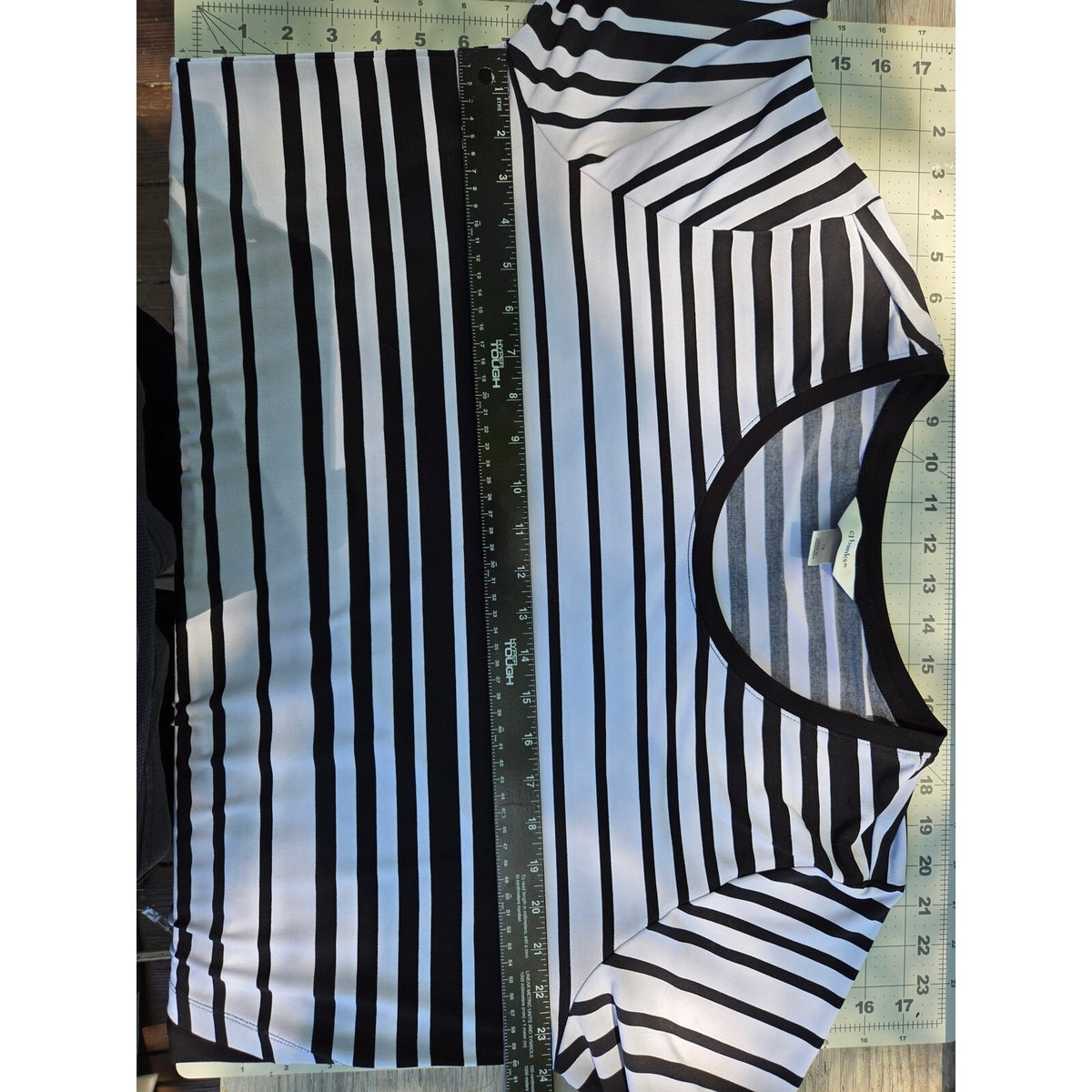 Christopher & Banks Women's Black & White Stripe Scoop Neck Top with Asymmetry1x