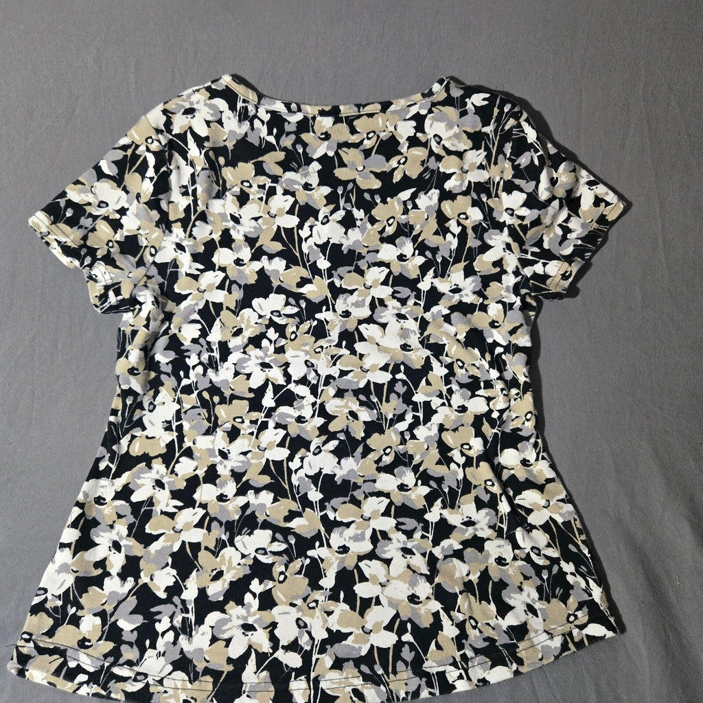 Croft & Barrow Classic Women's Floral Print Black Tee, Size Small, Very Good