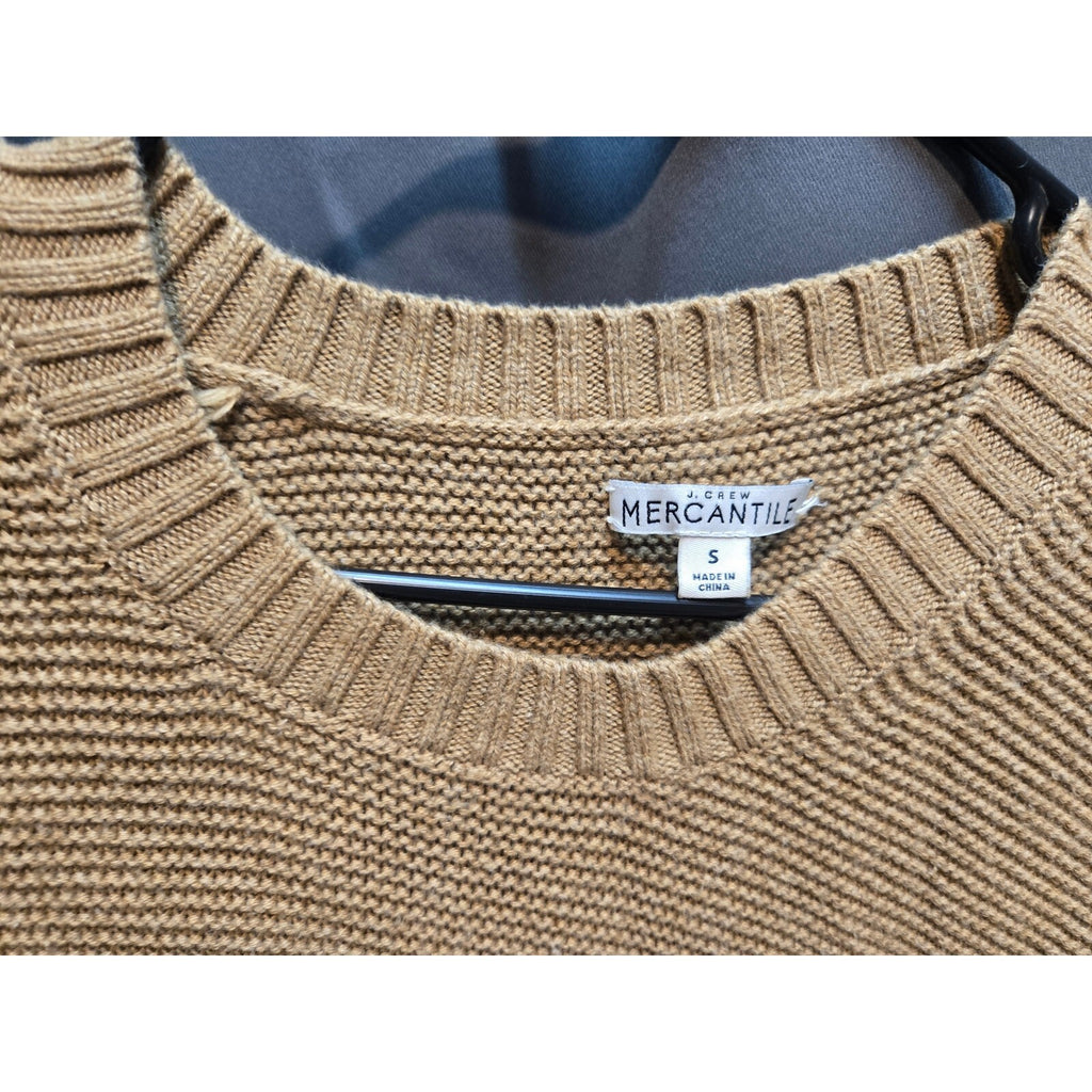 J. Crew Mercantile Classic Crew Neck Sweater Tan Camel Knit Size Small