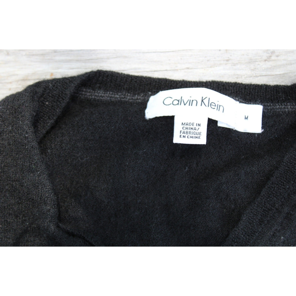 Calvin Kliens Mens V-Neck Sweater Vest Black Size Medium 100% merino Wool