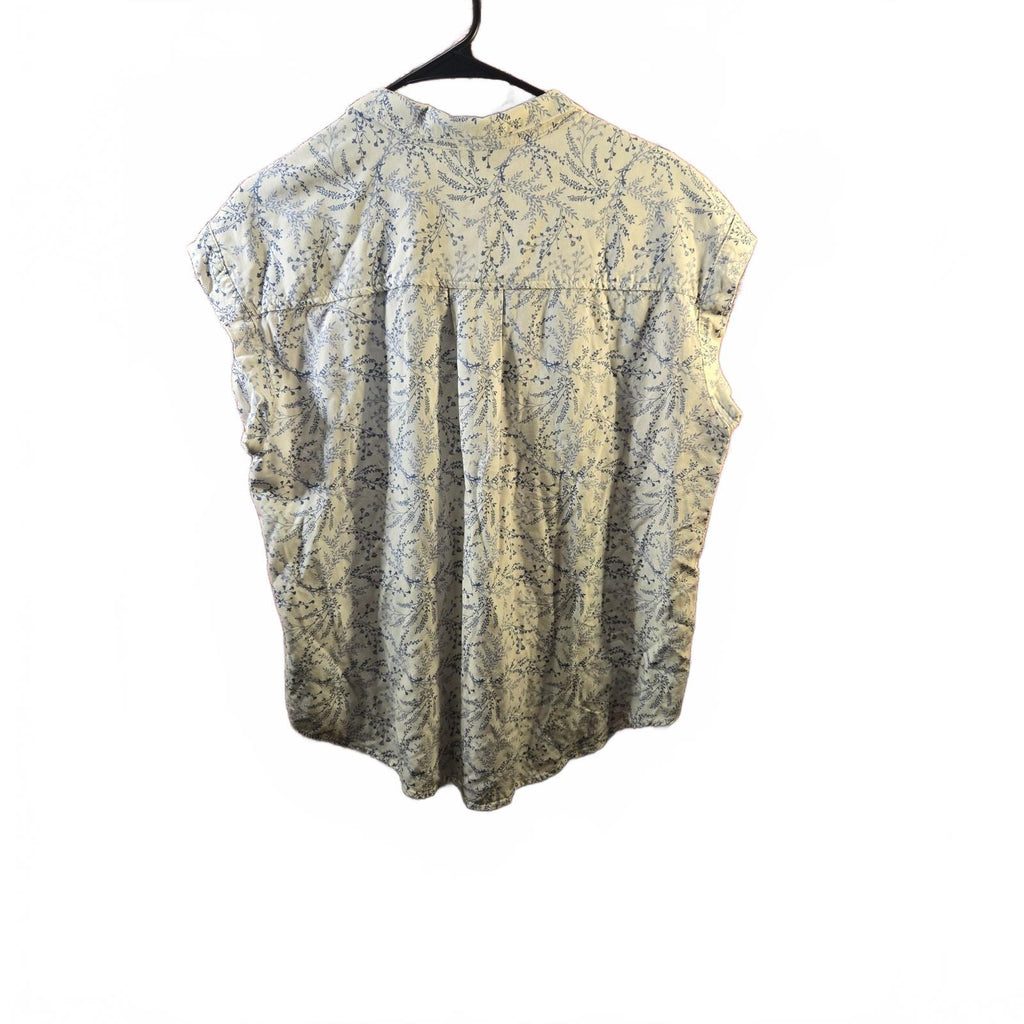 Jachs Girlfriend Womens LArge Blouse Blue Floral Botanical Button Up Shirt