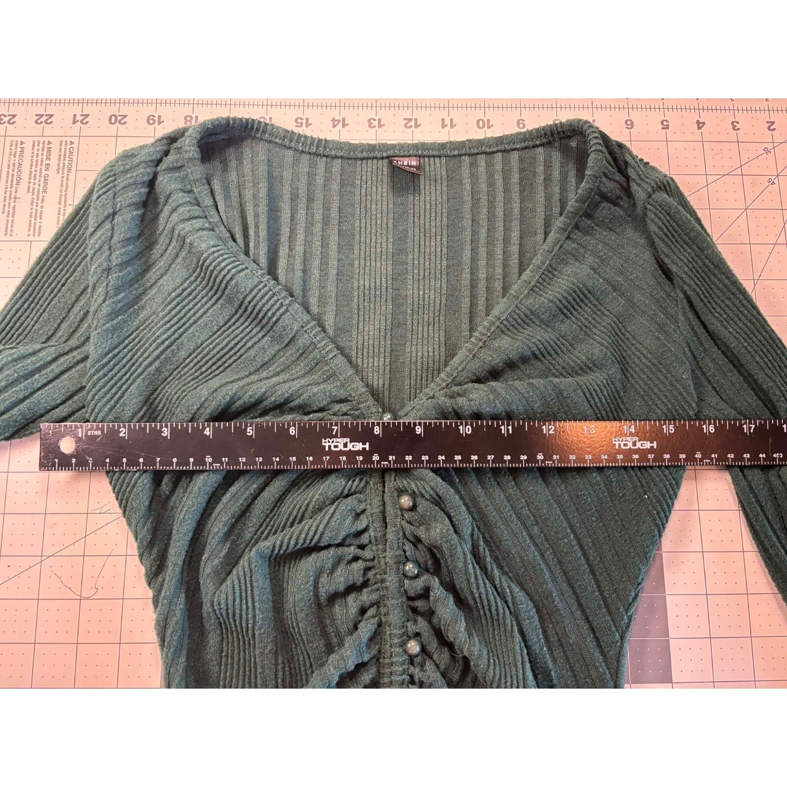 SHEIN Dark Olive Green Ribbed Cropped Button-Front Shirt, Size Small, Very Good