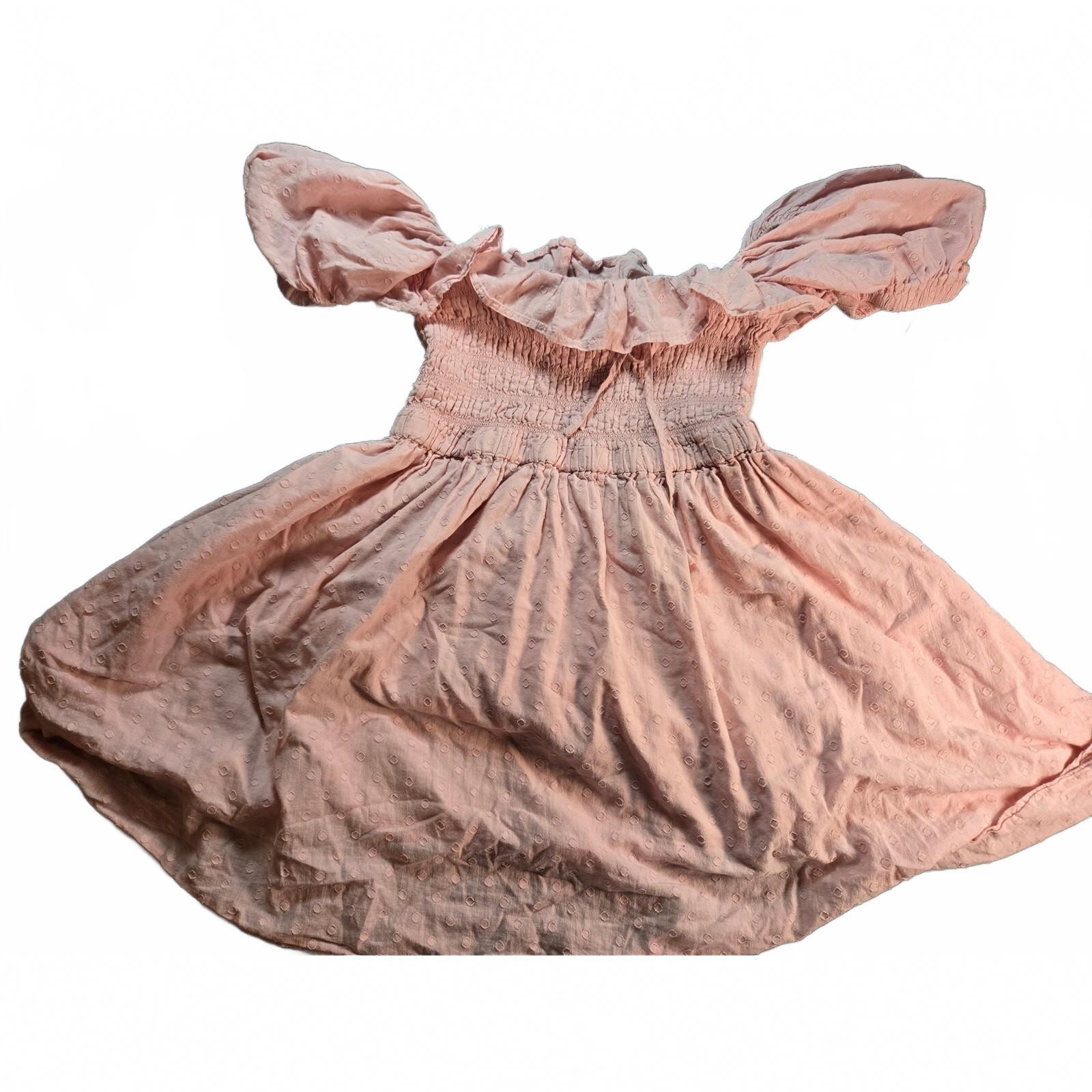 Pink Swiss Dot Off-Shoulder Smocked Girls' Dress Size Large US 12/14