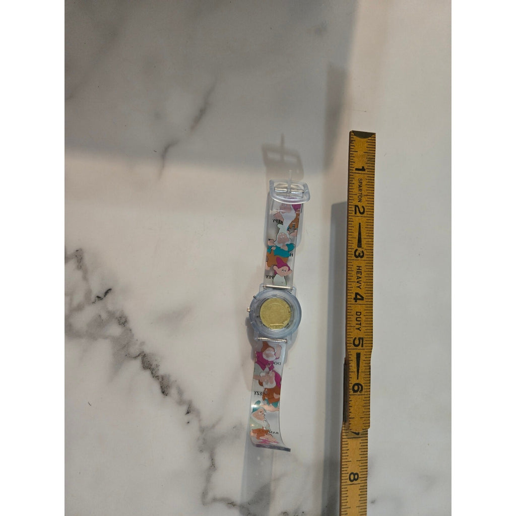 Vintage Disney Snow White and Seven Dwarfs Clear Plastic Kids Digital Watch