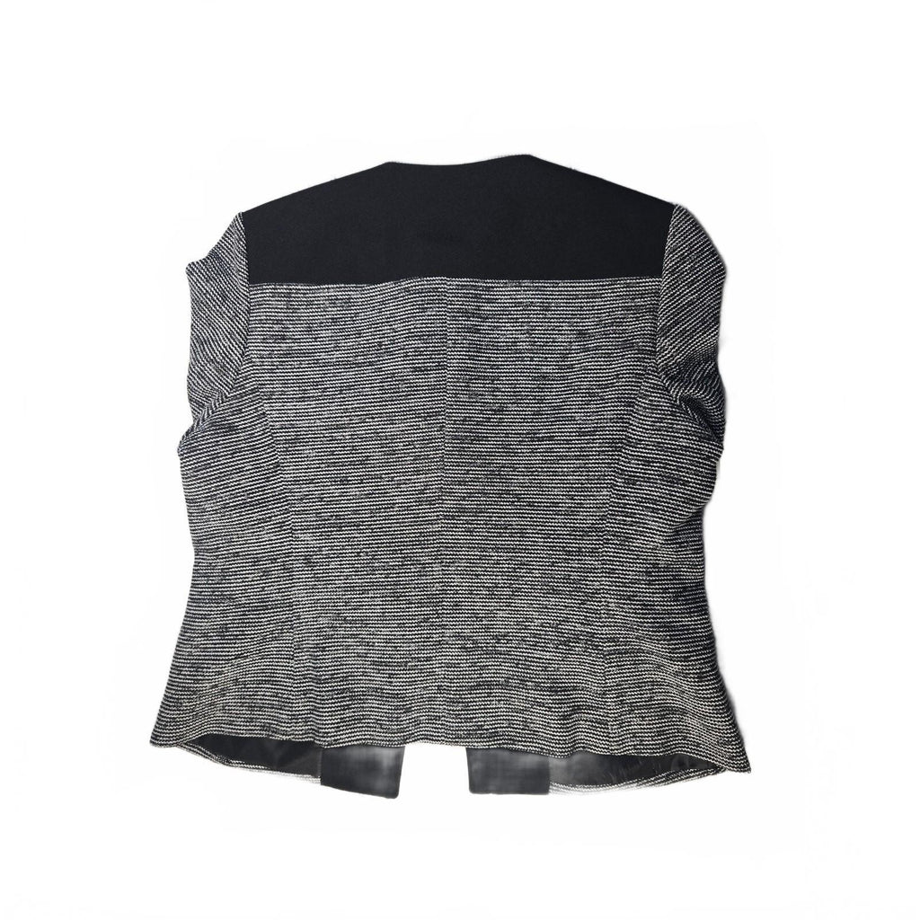 Kasper Womens ToP Black and White Tweed Open Front Collarless Blazer Yoke Combo