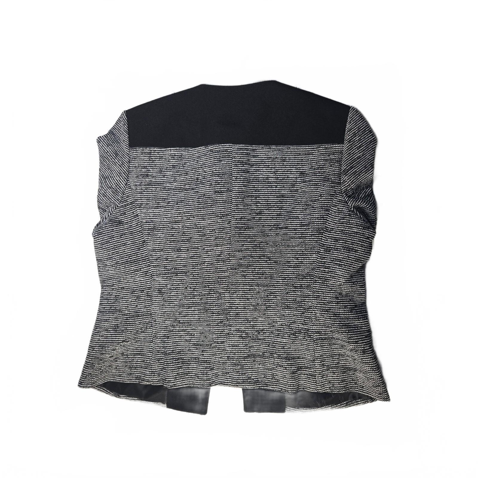 Kasper Womens ToP Black and White Tweed Open Front Collarless Blazer Yoke Combo